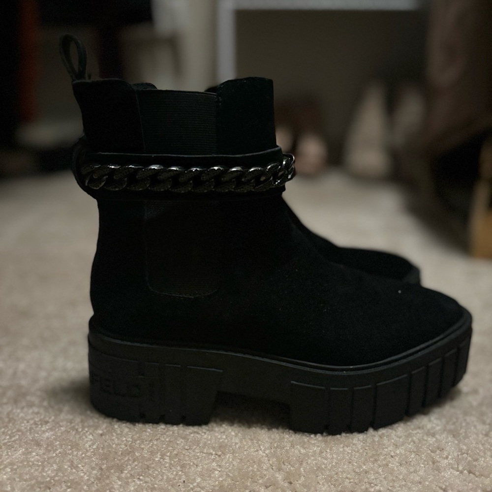 Karl Lagerfeld Black Ankle Boots with Chain Detail